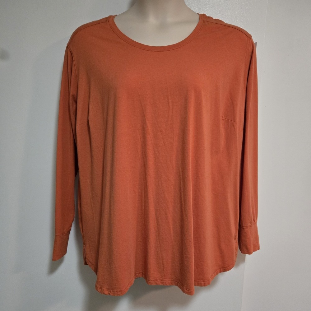 L.L. Bean Size 1 X Coral Orange Beyond Soft Knit Long Sleeve Relaxed Tee 517108